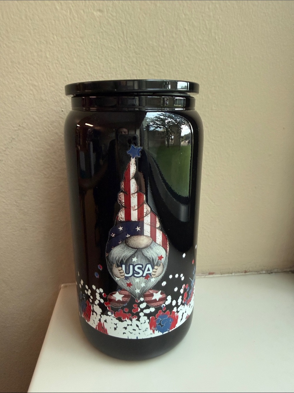 Hand Crafted Black Patriotic Gnome Ceramic Jar